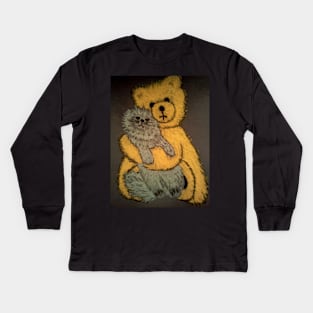 THE CAT AND THE TEDDY BEAR Kids Long Sleeve T-Shirt